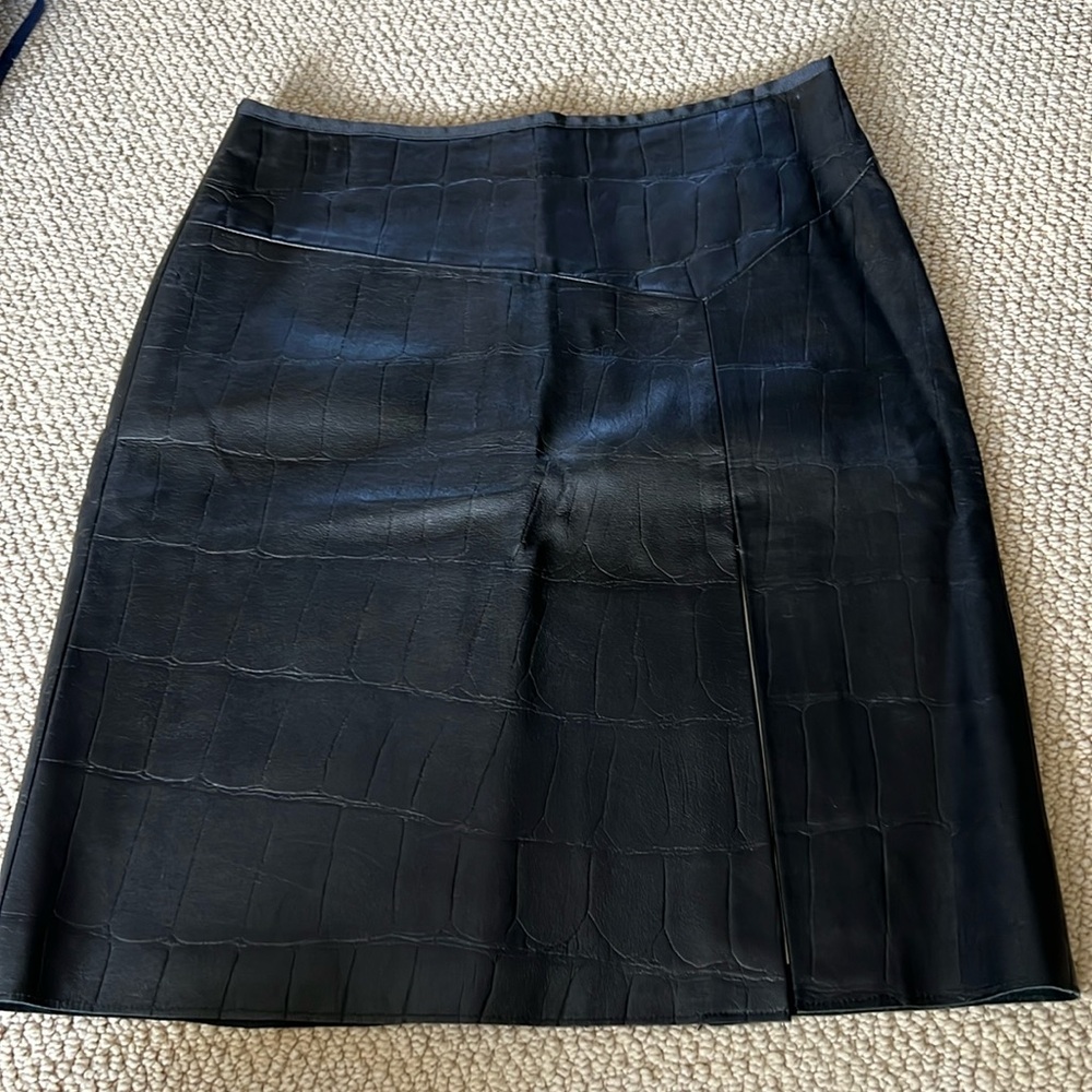 black leather snake skin texture midi skirt